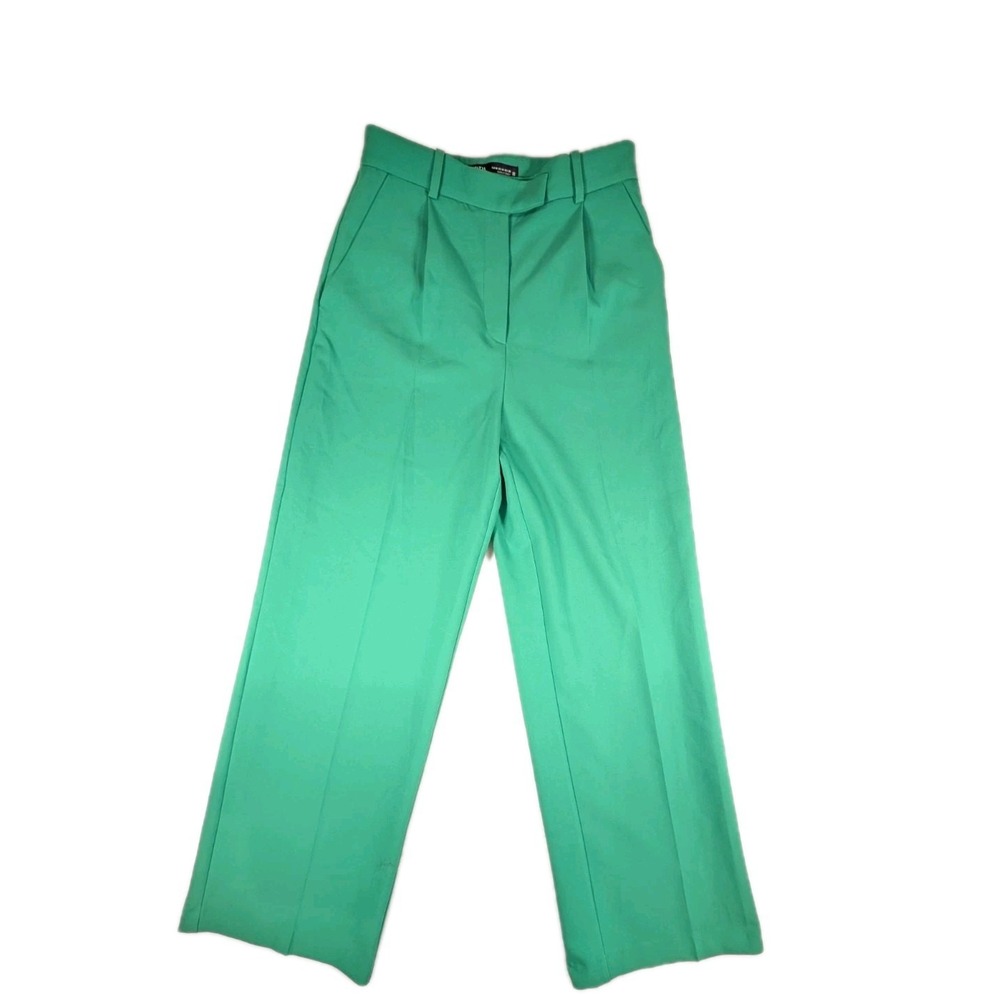 Zara Pleated Green High Waist Wide Leg Trousers Pants Size Medium Retro
